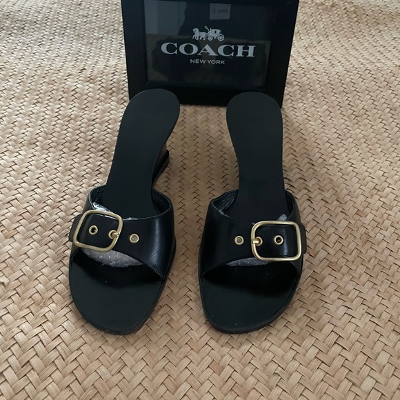 Coach Black Slides with Signature Brass Hardware - Picture 2 of 16
